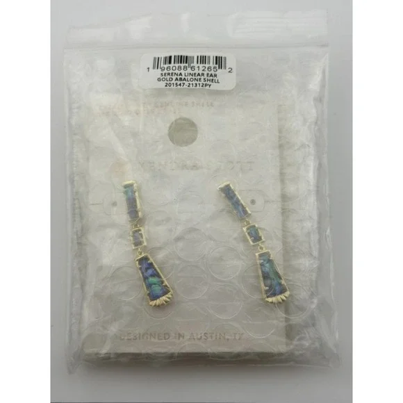 Kendra Scott Serena Linear Dangle Earrings Abalone Shell Gold Tone - Picture 10 of 11